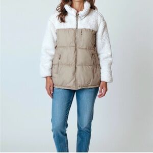 Avec Les Filles Thermal Puff Jacket. Tan/cream. Size XL. Excellent condition.